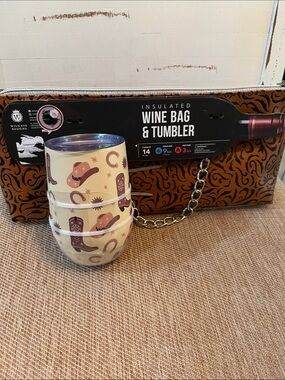 Insulated Wine Bag & Matching Tumbler Set in Cream and Brown